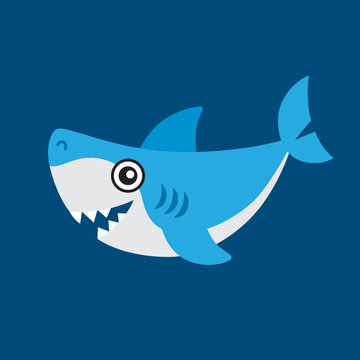 Funny sea animal in a cartoon style. Vector illustration of a cute shark in a cartoon style