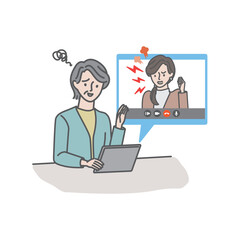 ビデオ通話で娘（嫁）の愚痴を聞きなだめるシニア女性