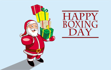 cartoon santa claus with a gift to celebrate happy boxing day