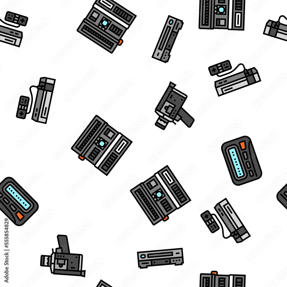 Poster retro gadget technology device vector seamless pattern thin line illustration