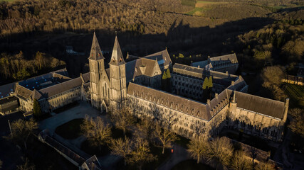Aerial view of Maredsous Abbey, in Wallonia, Belgium