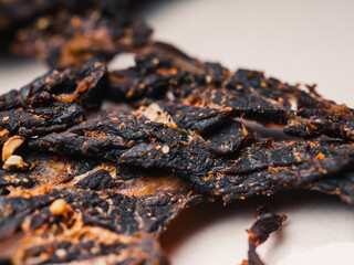 Close up of a beef jerky