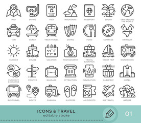Set of conceptual icons. Vector icons in flat linear style for web sites, applications and other graphic resources. Set from the series - Travel and Tourizm. Editable stroke icon.