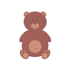 Cute brown bear toy isolated on white background. Teddy bear vector illustration for posters.