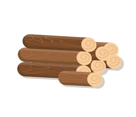 Pile of logs. Chopped trees, firewood. Fuel. Wooden building material. Design element. Flat vector illustration.
