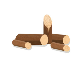 Pile of logs. Chopped, sawed trees, firewood. Fuel. Wooden building material. Design element. Flat vector illustration.