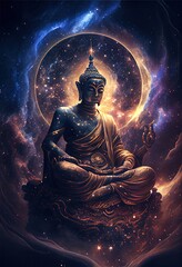 Buddha meditating in space, generative ai