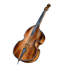 Contrabass classical musical instrument watercolor illustration on white. Double bass orchestra stringed instrument hand painted. Element for design wrapping, postcard, brochure, invitation. © Ekaterina Lanbina