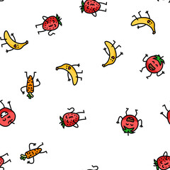 fruit character funny food vector seamless pattern thin line illustration