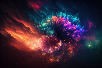 deep space fireworks, generative ai composite