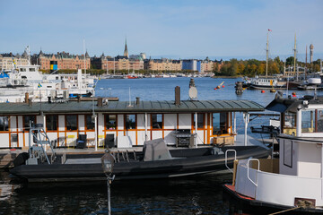 Boats and yachts in marina in Stockholm, Sweden