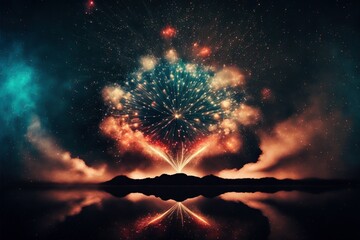 fireworks in sky, generative ai composite
