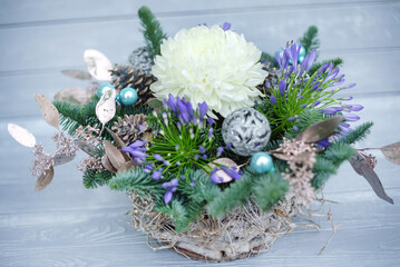 nice winter bouquet on the wooden background