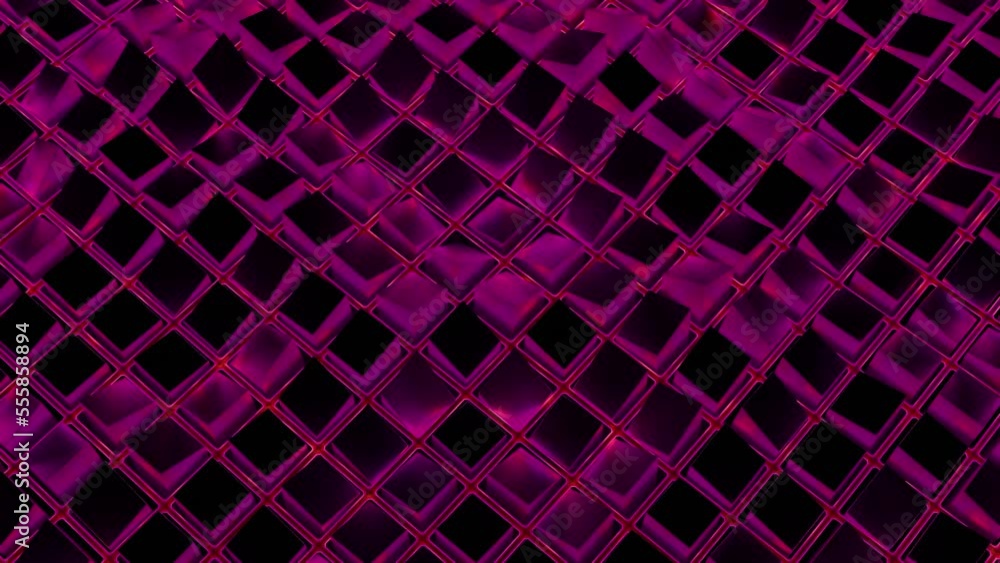 Poster 3d squares oscillate with wave effect. design. colored squares move in grid with glitter of waves. w