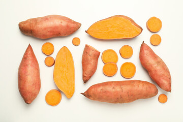 Concept of vegetables, sweet potato, top view