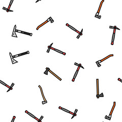 axe ax hatchet wood weapon vector seamless pattern thin line illustration