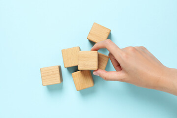 Blank wooden cubes for different concepts, top view