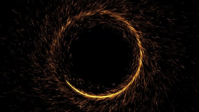 Shiny Particles Sparks Rotating Magic Circle Fire Portal. Spinning fireworks.
