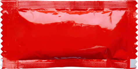 Blank red foil tomato ketchup sauce sachet package isolated on white background
