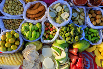 Street Food Sliced Fruit Market Stall Cambodia