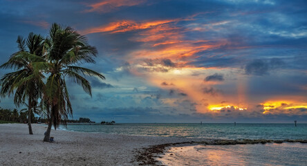 Colourful sunrise at the Smashers Beach in the Key West, Florida, USA