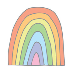 Single rainbow doodle illustration. Hand drawn clipart for card, design