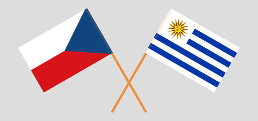 Crossed flags of Czech Republic and Uruguay. Official colors. Correct proportion