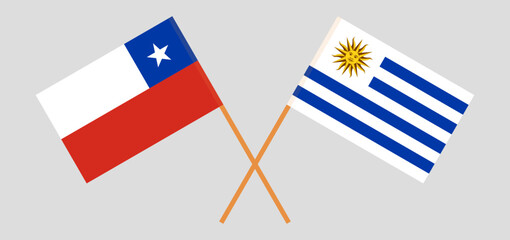 Crossed flags of Chile and Uruguay. Official colors. Correct proportion