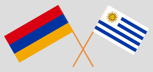 Crossed flags of Armenia and Uruguay. Official colors. Correct proportion