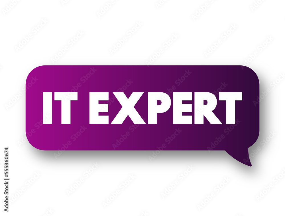 Poster IT Expert - identifies issues with hardware or software and works with users or on the back end of servers to quickly resolve those issues, text concept message bubble