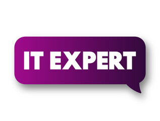 IT Expert - identifies issues with hardware or software and works with users or on the back end of servers to quickly resolve those issues, text concept message bubble