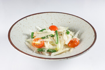 Som Tum is Thai Green Papaya Salad, served in a bowl.