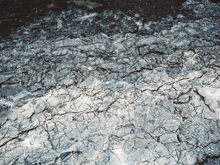 Top down aerial view of ash grey cooled down lava from Meradalir eruption in Iceland