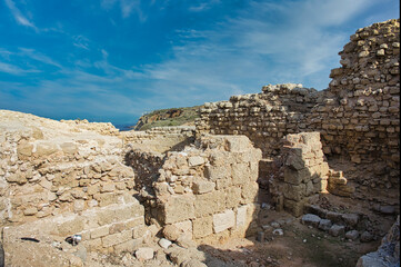 The ruins of the ancient fortress of Apollonia (Arsuf) on the shores of the Mediterranean Sea, Israel.