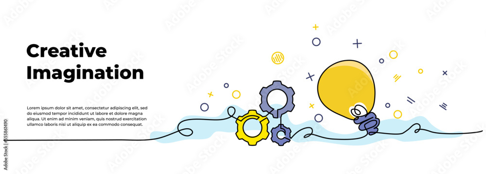 Poster vector illustration of self development. gear serves to turn on the light bulb. modern flat in conti