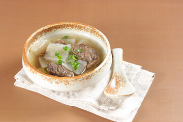 Muguk or Seogogi Muguk is Korean beef and radish soup.