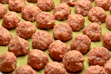 raw meat balls ready to bee cooked in owen