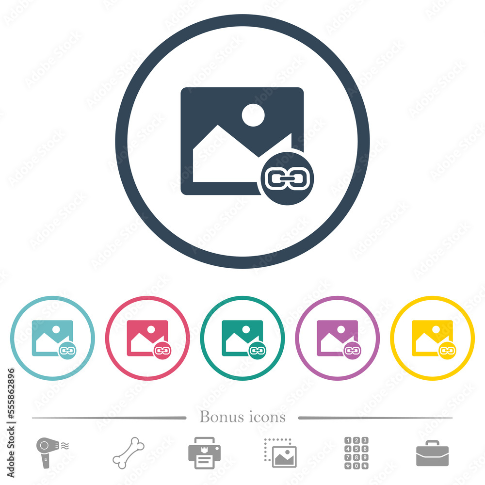 Poster link image flat color icons in round outlines