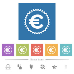 European Euro sticker alternate flat white icons in square backgrounds
