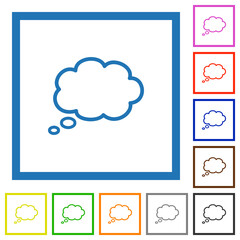 Single oval thought cloud outline flat framed icons
