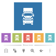 Truck front view flat white icons in square backgrounds