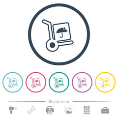 not waterproof parcel delivery outline flat color icons in round outlines