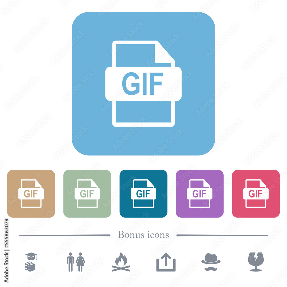 Poster gif file format flat icons on color rounded square backgrounds
