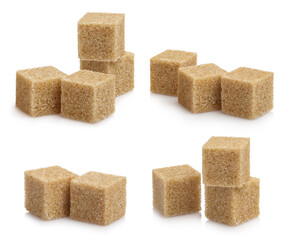 Delicious cane sugar collection, isolated on white background
