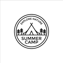 Retro camping badge graphic logo emblem design