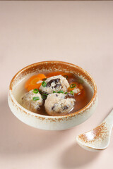 Sup Bakso Lohoa or Bakso Rambutan  is Lohoa Meatballs made from  minced meat, mushroom and glass noodles.