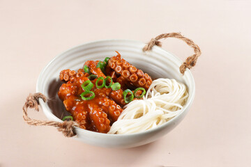Korean Food : Nakji Bokkeum is Korean Traditional Seafood, Spicy Stir Fried Octopus.