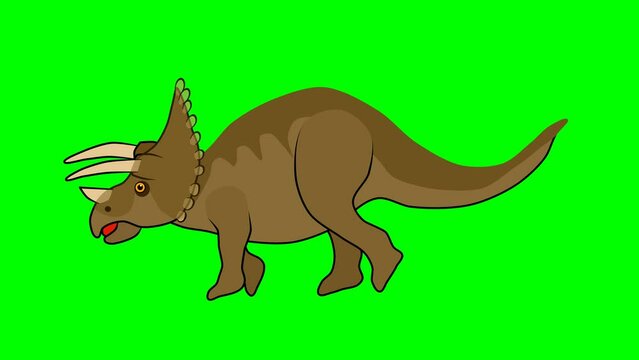 Triceratops dinosaur loop animation in green background