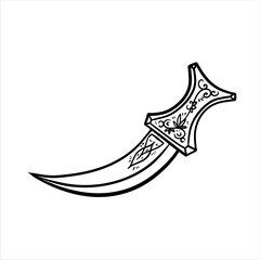 Fototapeta premium Arab dagger with curved blade. Omani culture and weapons. Yemeni knife with ornament. Flat illustration