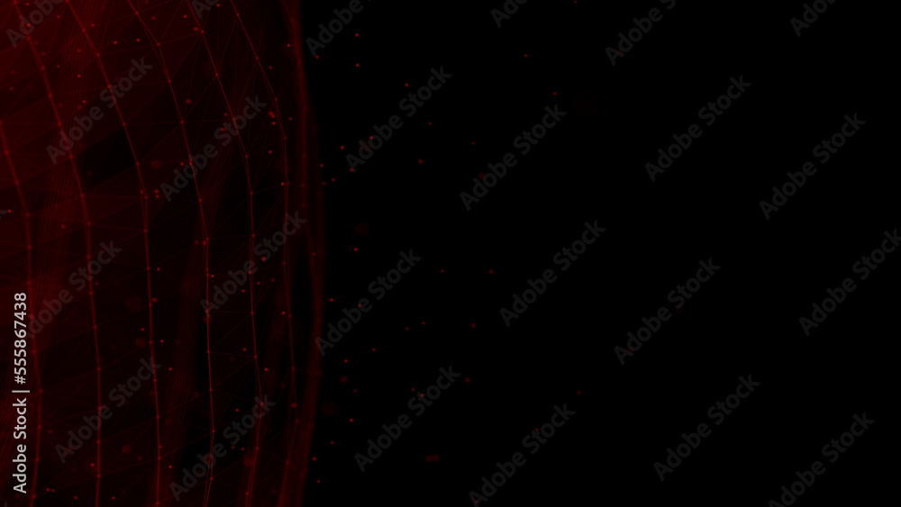 Poster Futuristic wave with lines and dots. Abstract background with a dynamic wave. Particle placement with hanging dots in space. Large data background. 3d rendering.